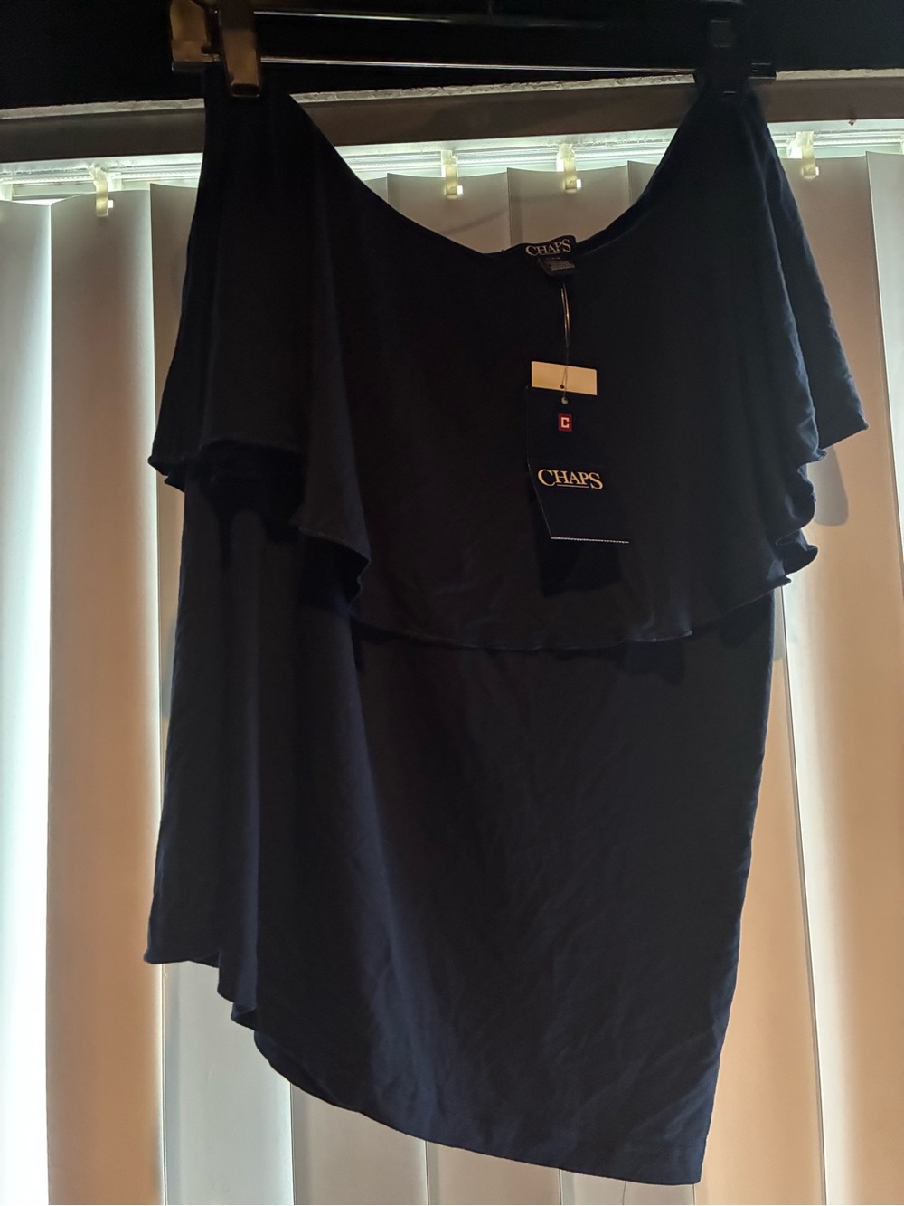 Chaps Navy Off-Shoulder Ruffle Blouse - Picture 2 of 11